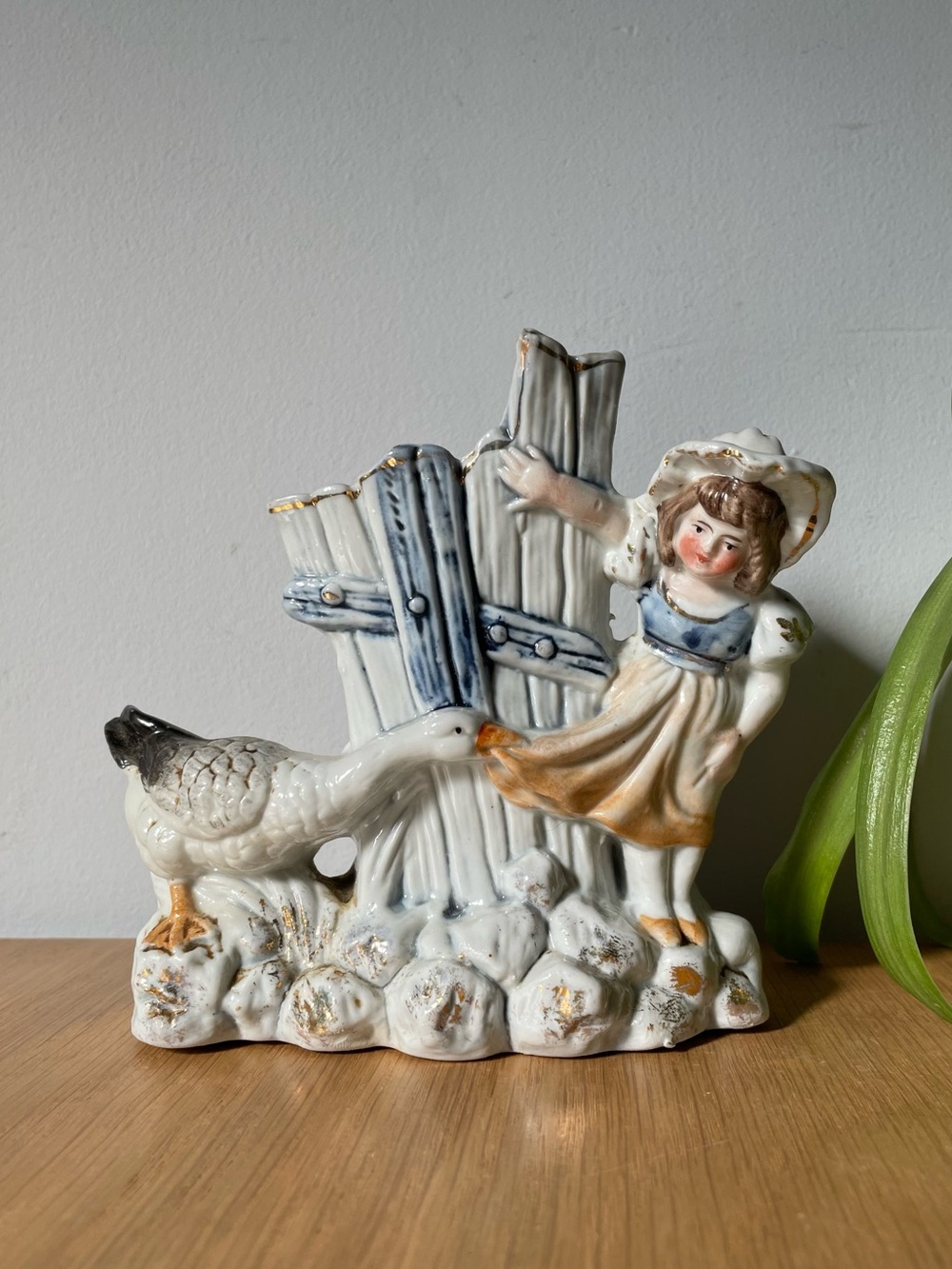Vintage Midcentury Girl with Goose Spill Vase Planter Cottagecore